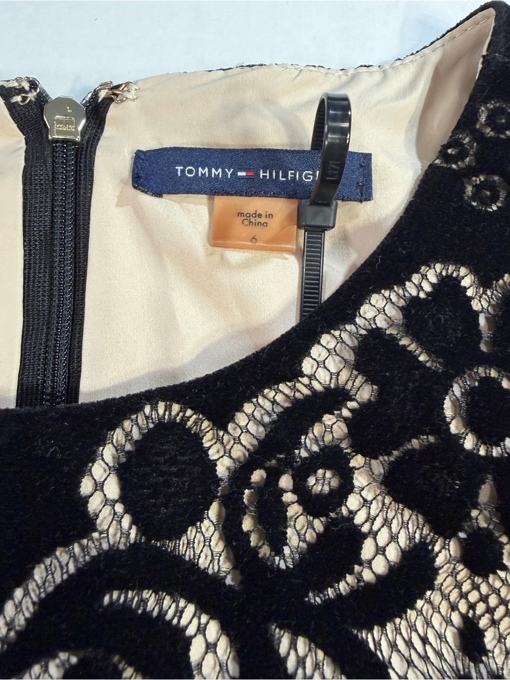 Tommy Hilfiger Black Lace Overlay Dress with Nude Underlay - Picture 9 of 15